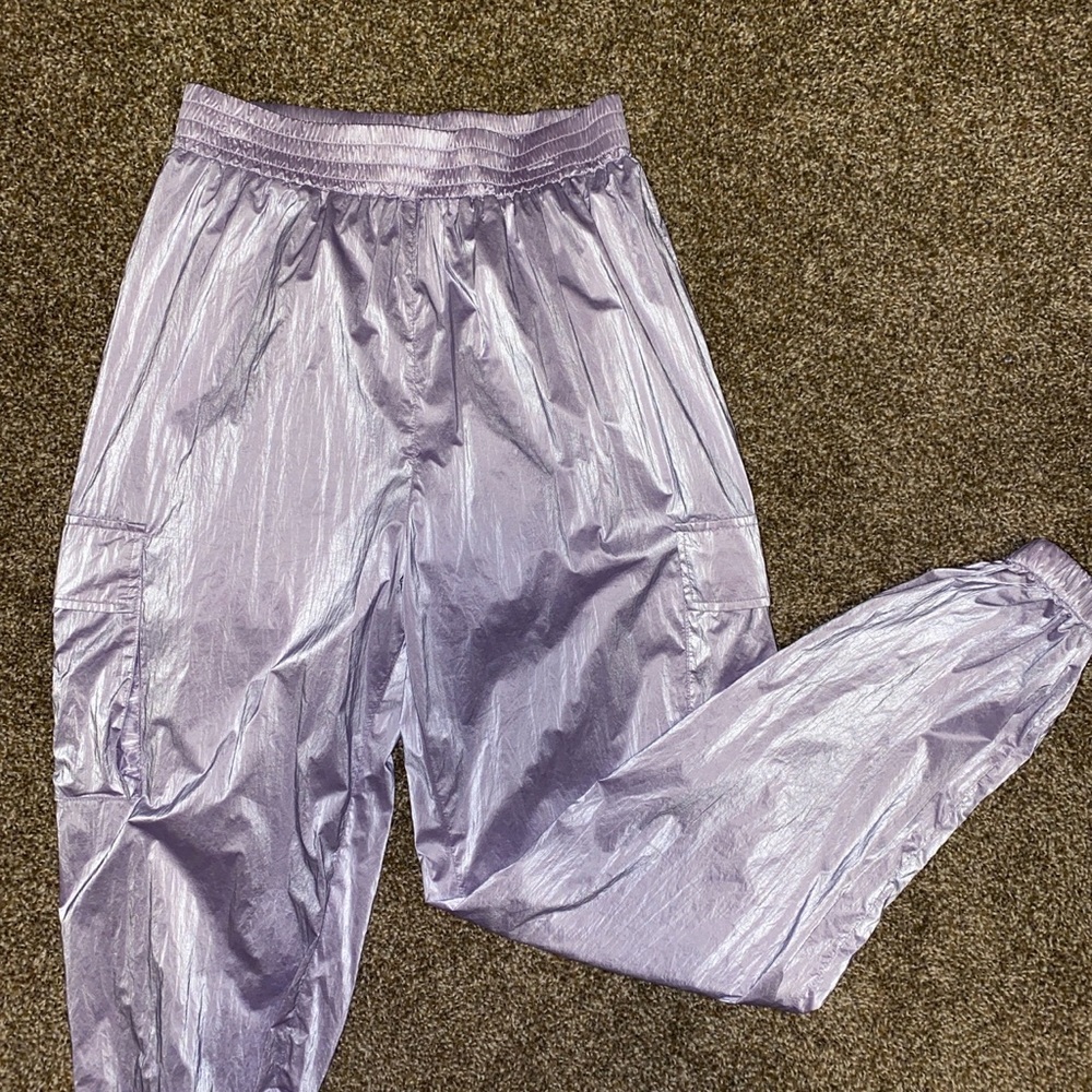 Lavender metallic cargo pants